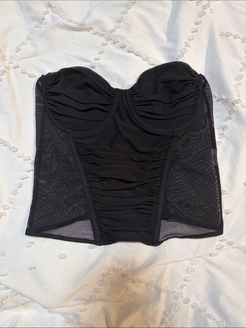 Zara Black Strapless Ruched Bustier Crop Top